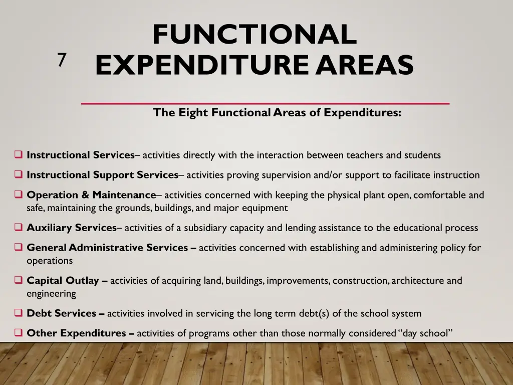 functional expenditure areas