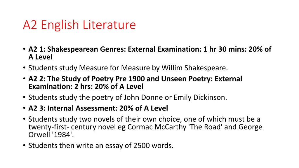 a2 english literature