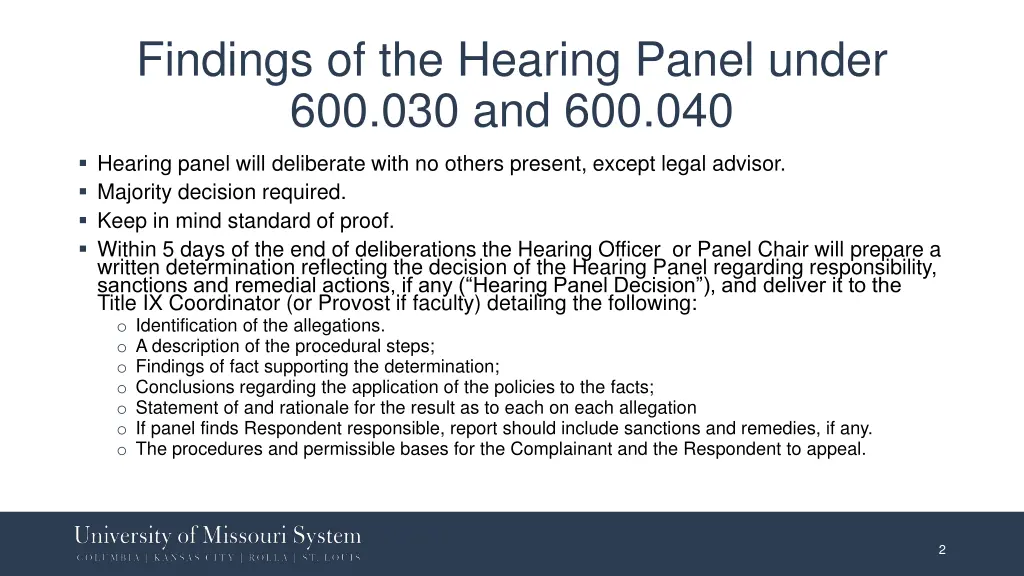 findings of the hearing panel under