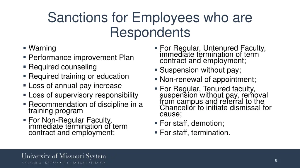 sanctions for employees who are respondents