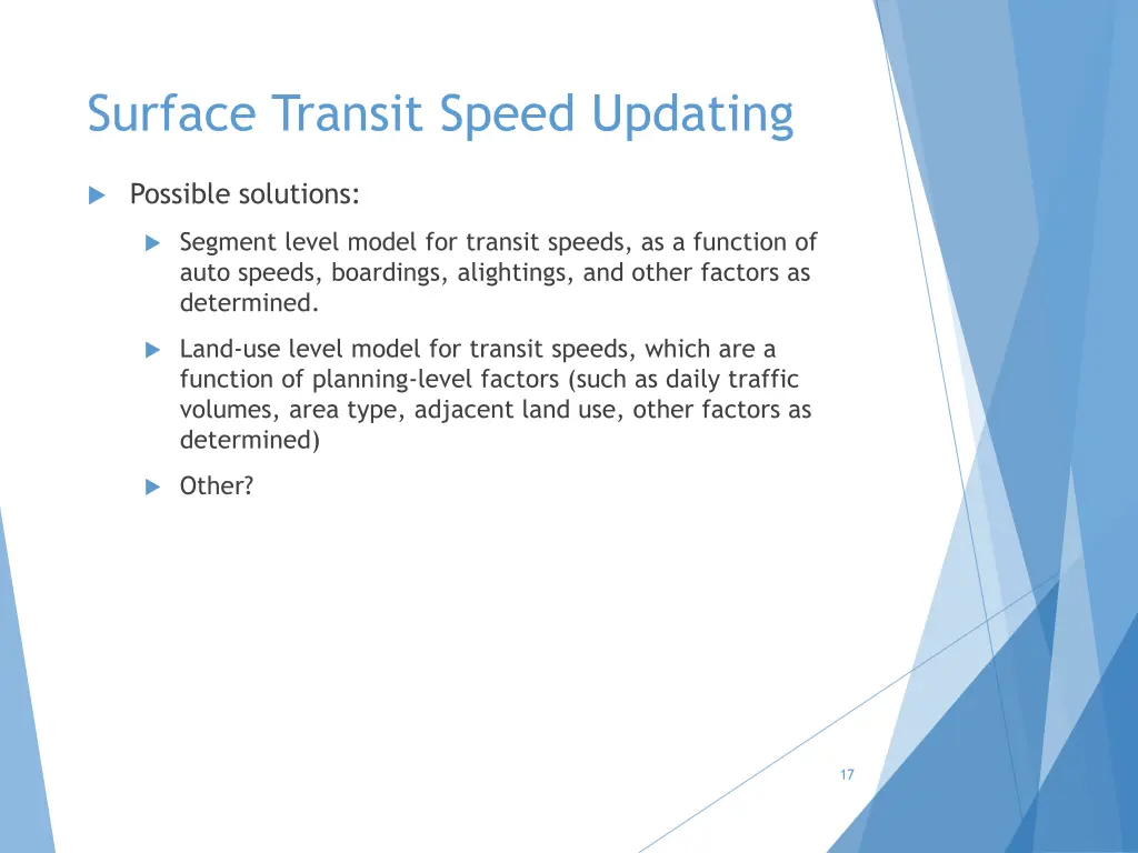 surface transit speed updating 1