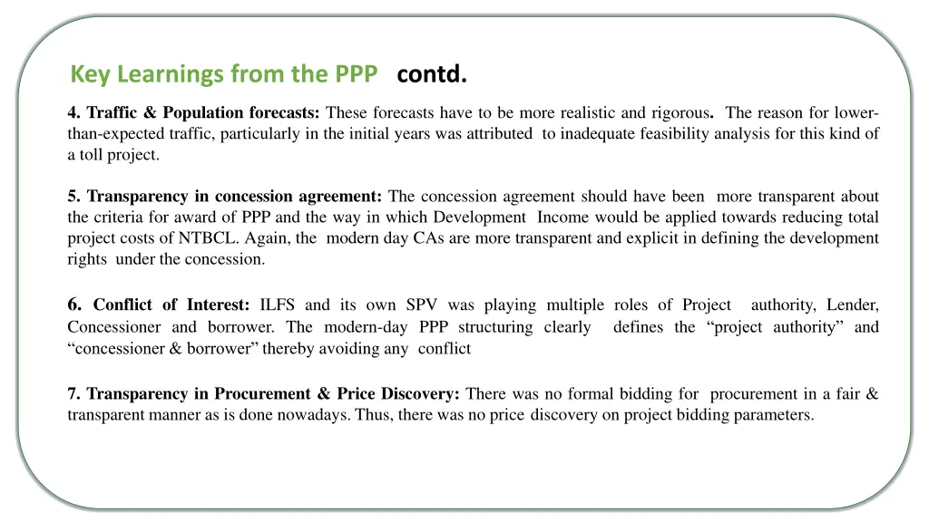 key learnings from the ppp contd