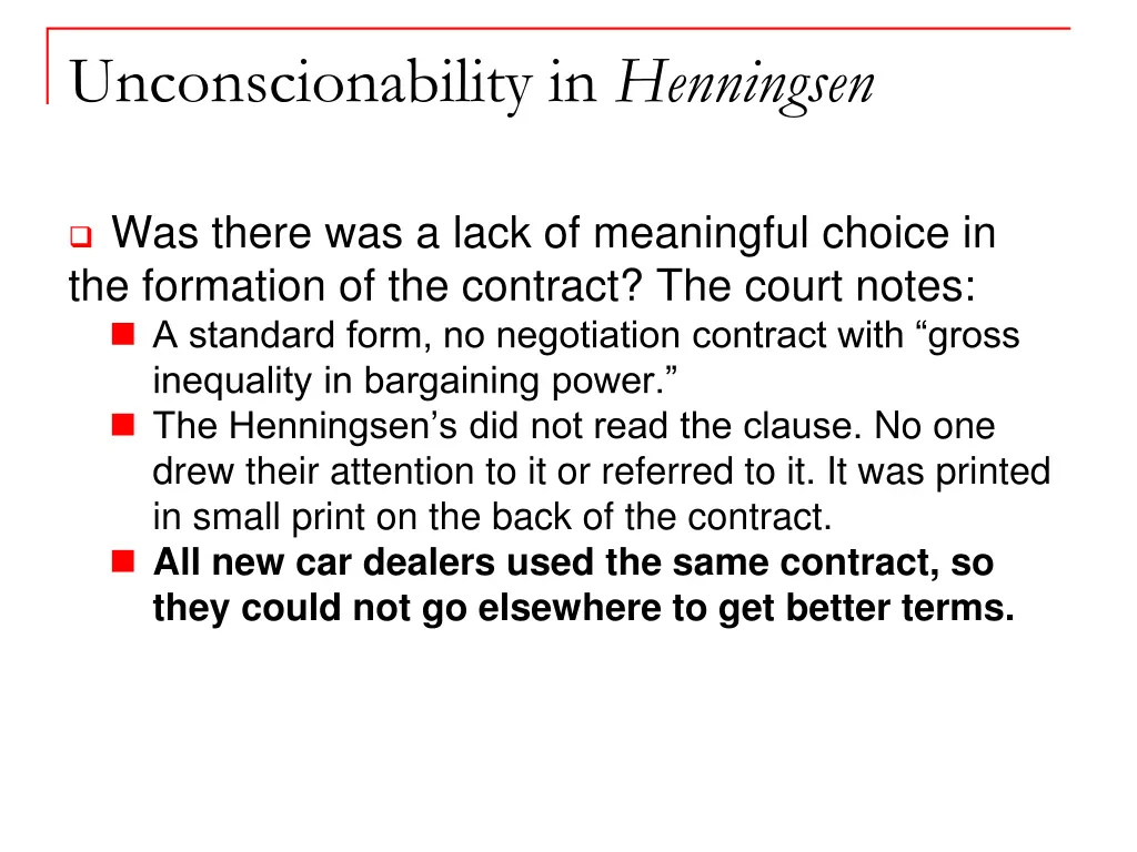 unconscionability in henningsen