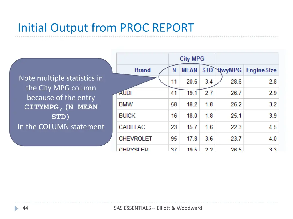 initial output from proc report