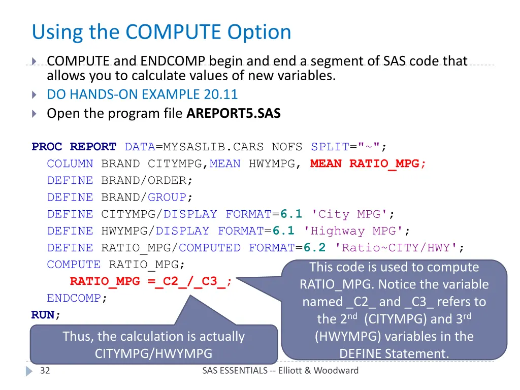 using the compute option 1
