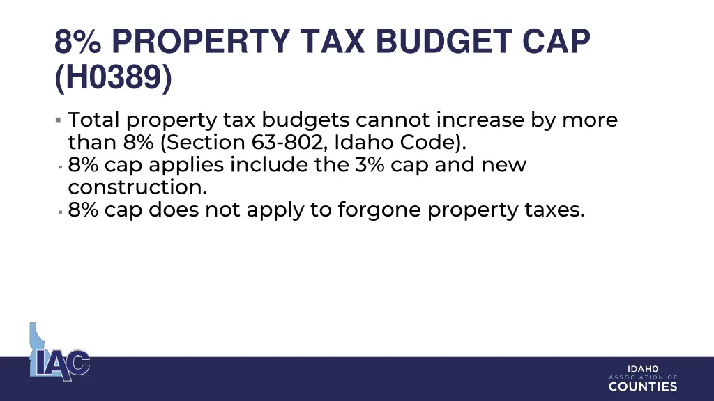 8 property tax budget cap h0389