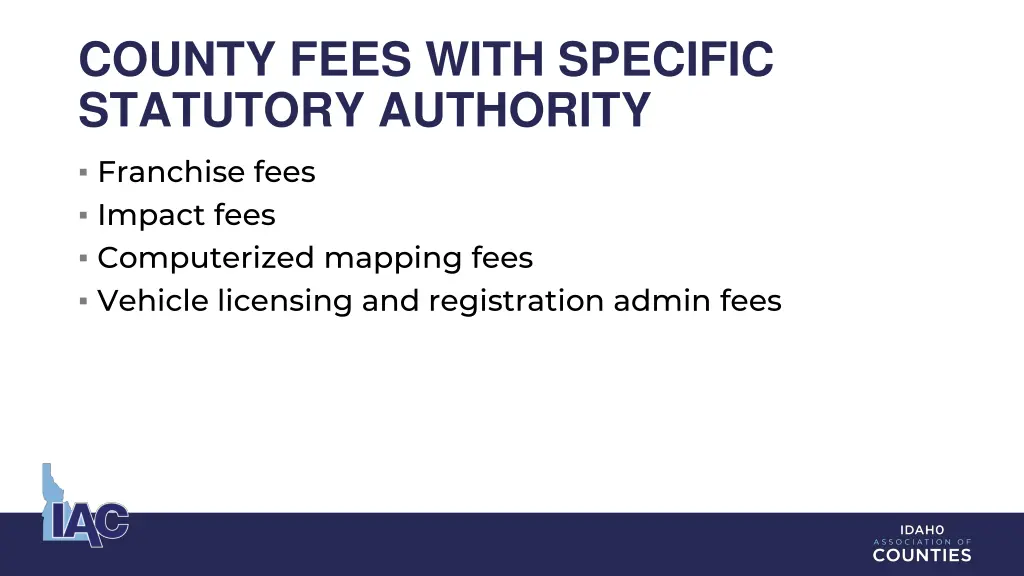 county fees with specific statutory authority