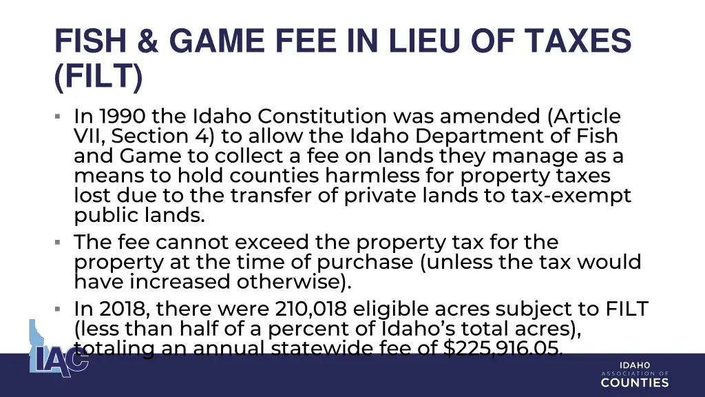fish game fee in lieu of taxes filt in 1990
