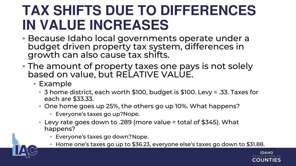 tax shifts due to differences in value increases