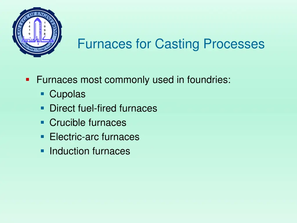 furnaces for casting processes