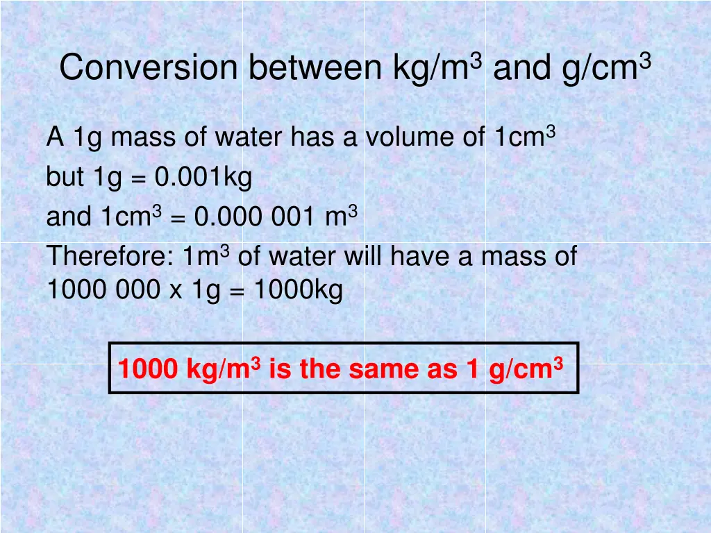 conversion between kg m 3 and g cm 3