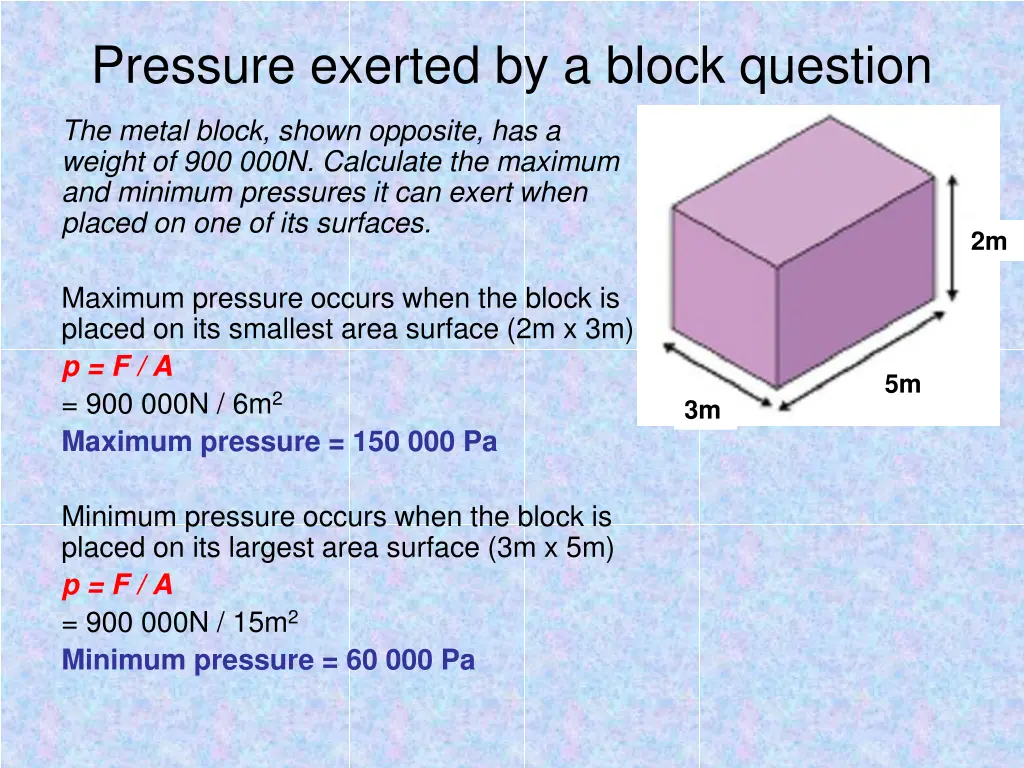 pressure exerted by a block question