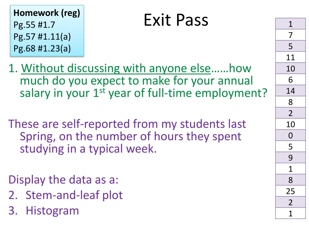 homework reg pg 55 1 7 pg 57 1 11 a pg 68 1 23 a