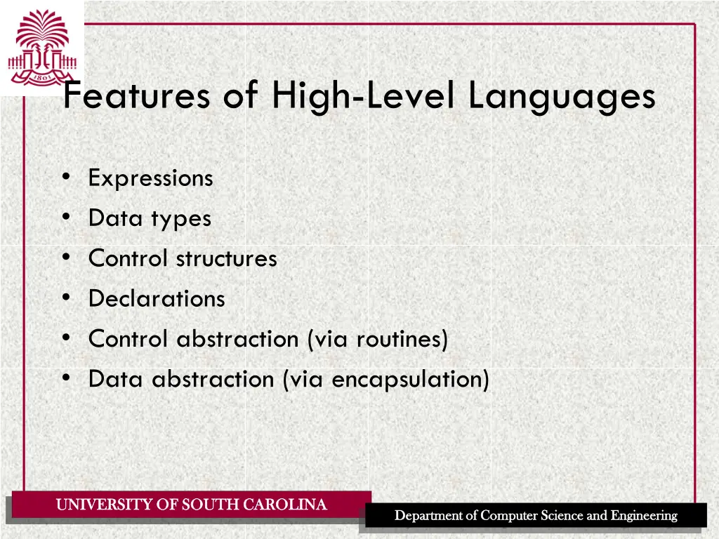 features of high level languages
