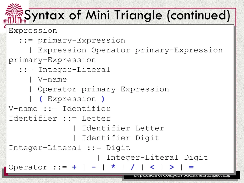 syntax of mini triangle continued expression