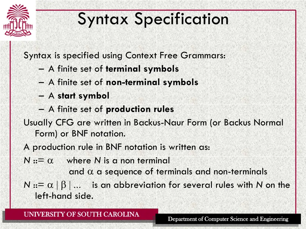 syntax specification