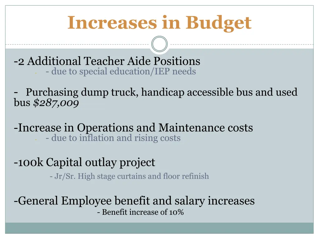 increases in budget