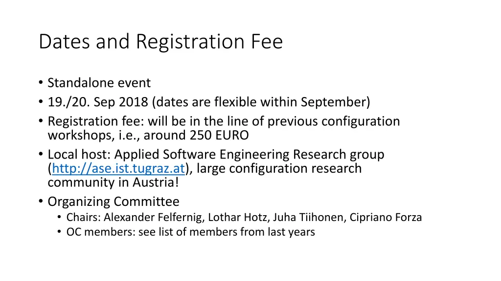 dates and registration fee