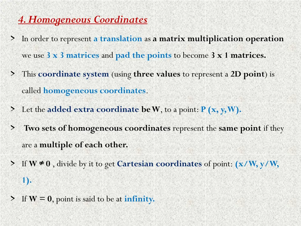 4 homogeneous coordinates
