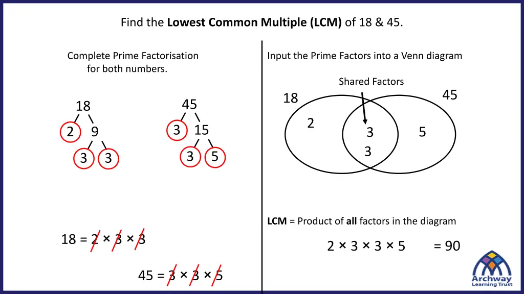 find the lowest common multiple lcm of 18 45
