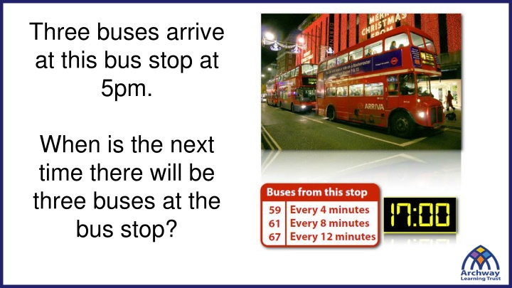 three buses arrive at this bus stop at 5pm