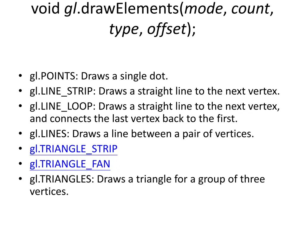 void gl drawelements mode count type offset