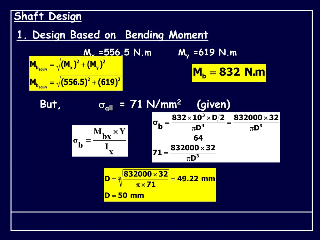 shaft design 1 design based on bending moment