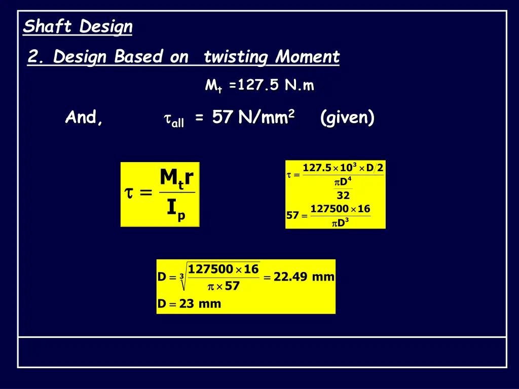 shaft design 2 design based on twisting moment