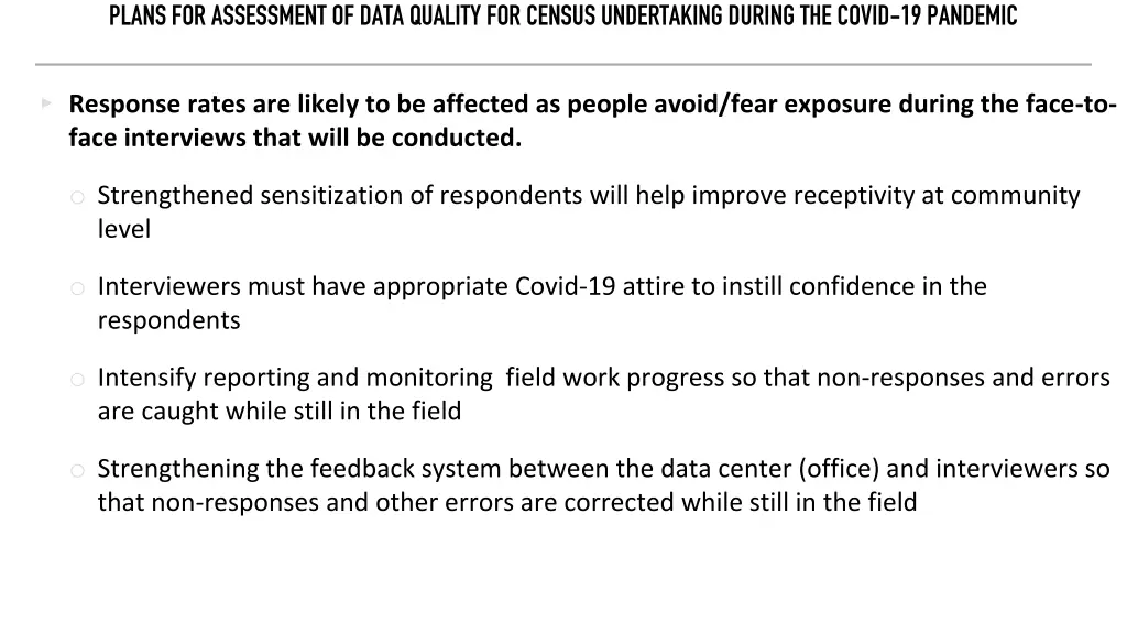 plans for assessment of data quality for census