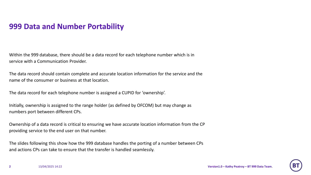 999 data and number portability