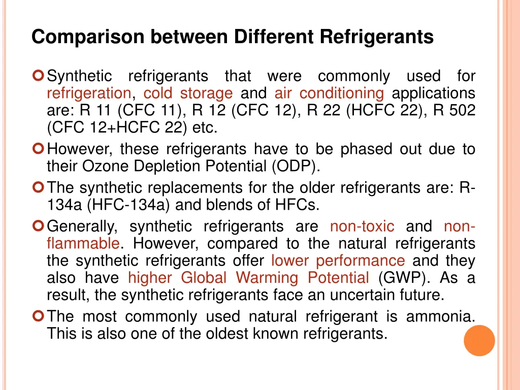 comparison between different refrigerants