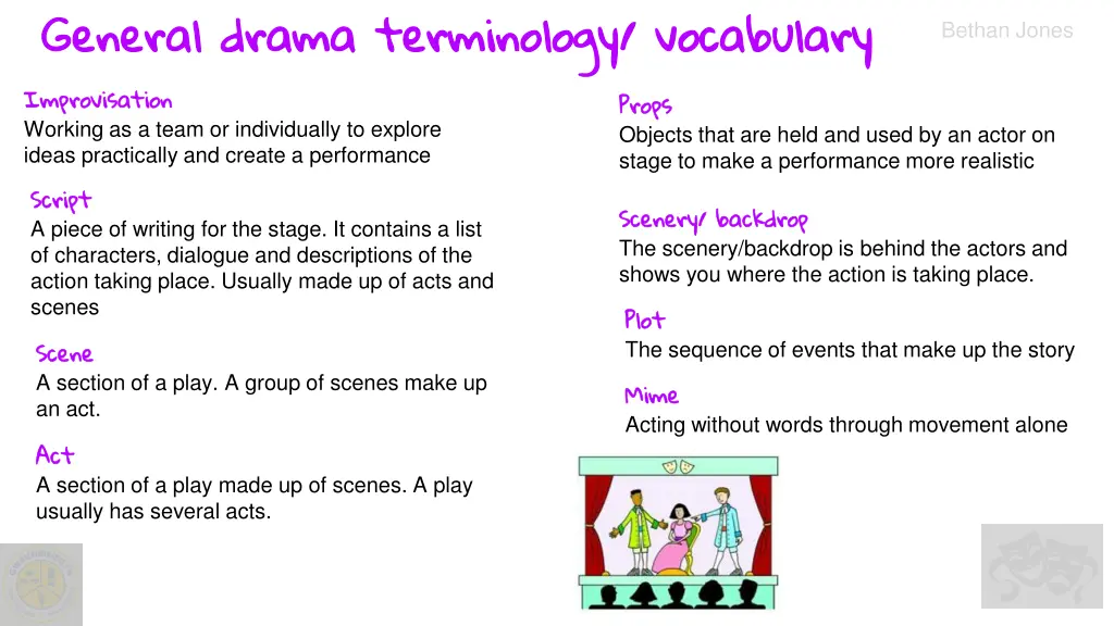 general drama terminology vocabulary