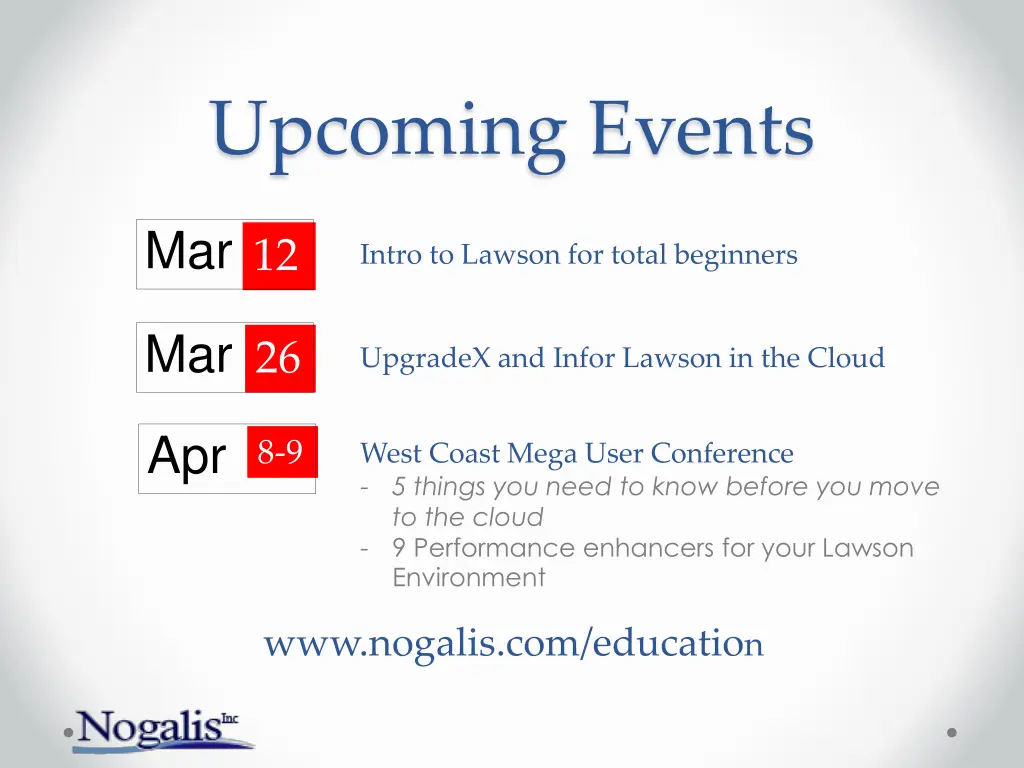 upcoming events
