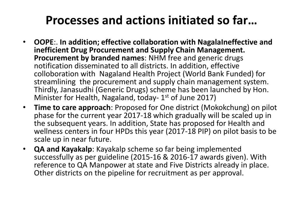 processes and actions initiated so far 1