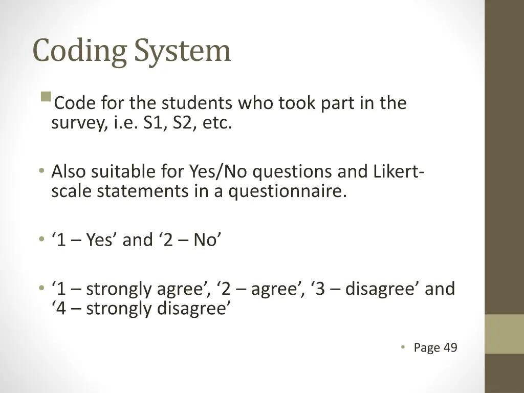 coding system code for the students who took part