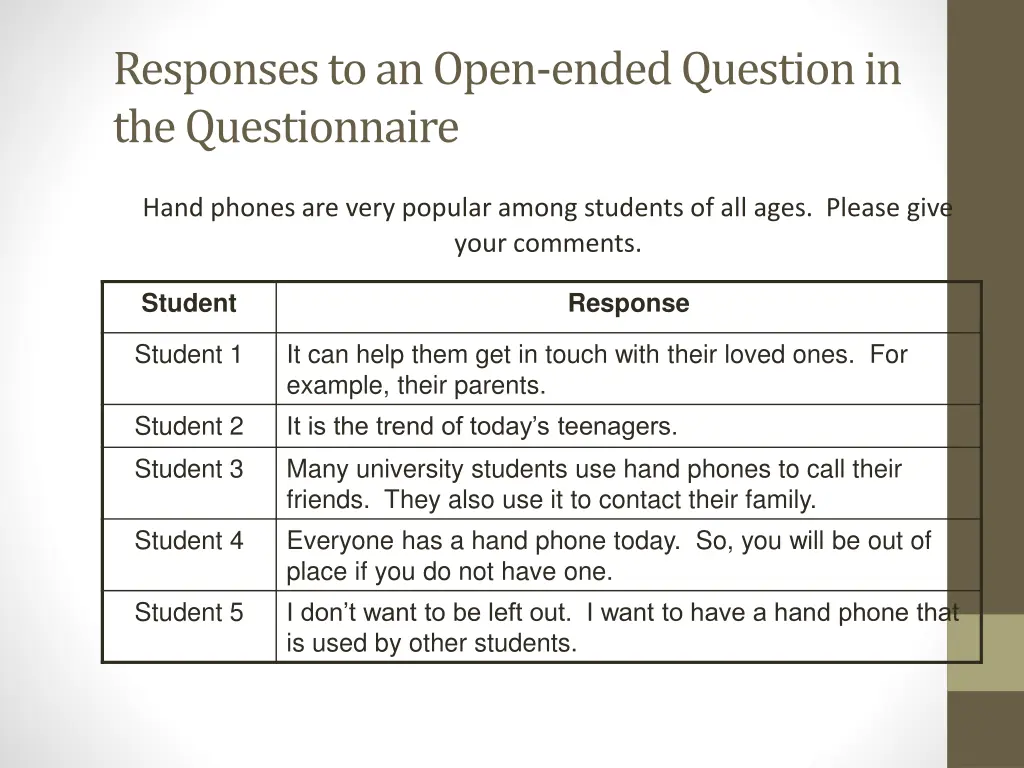 responses to an open ended question