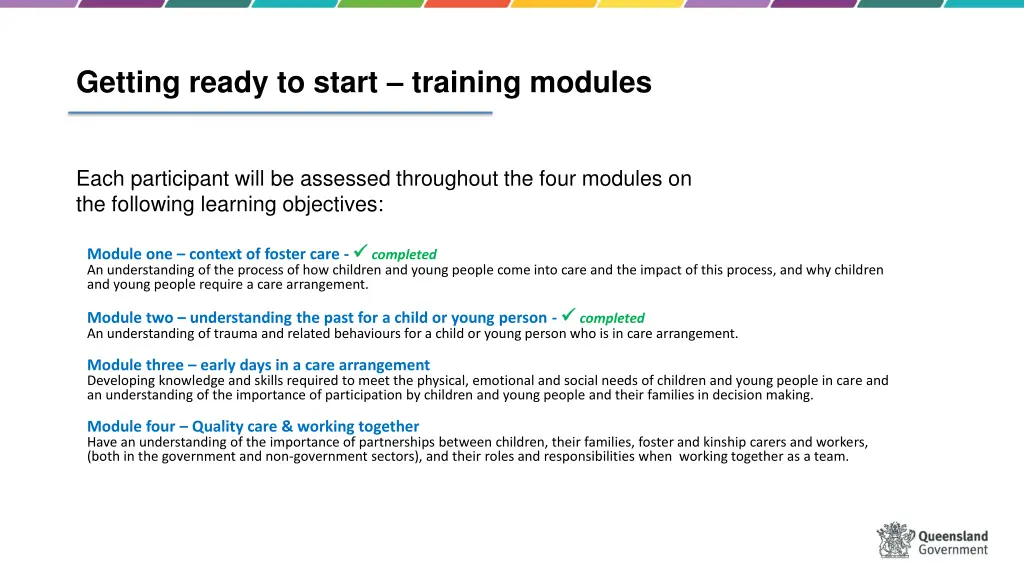 getting ready to start training modules