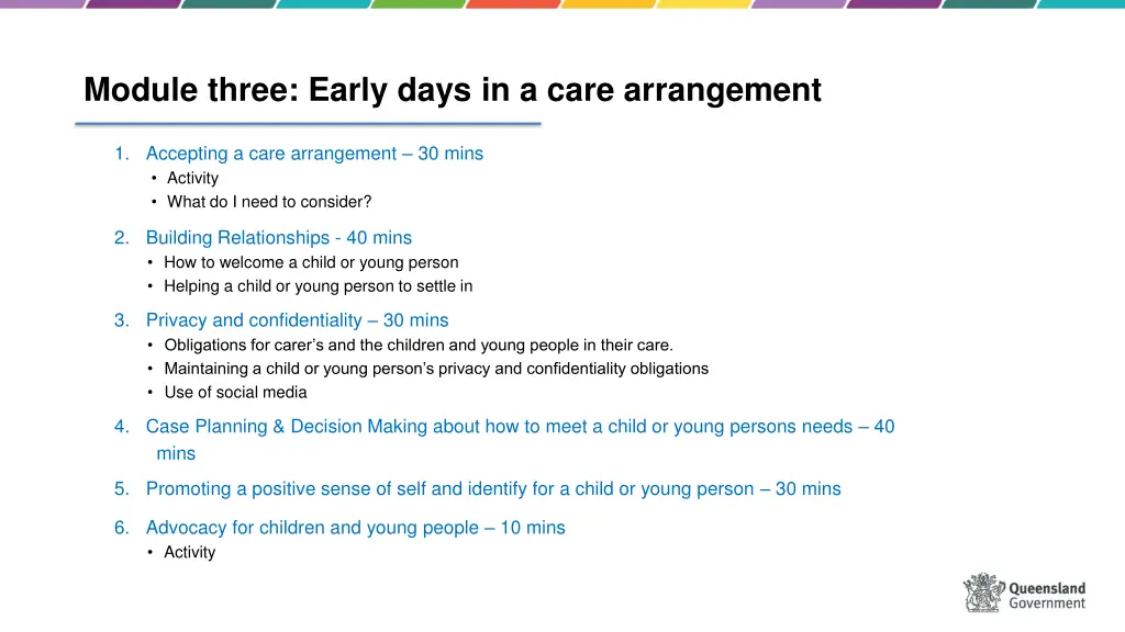 module three early days in a care arrangement 1