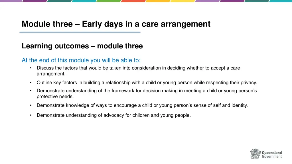 module three early days in a care arrangement