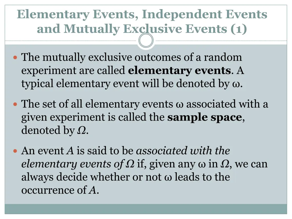 elementary events independent events and mutually