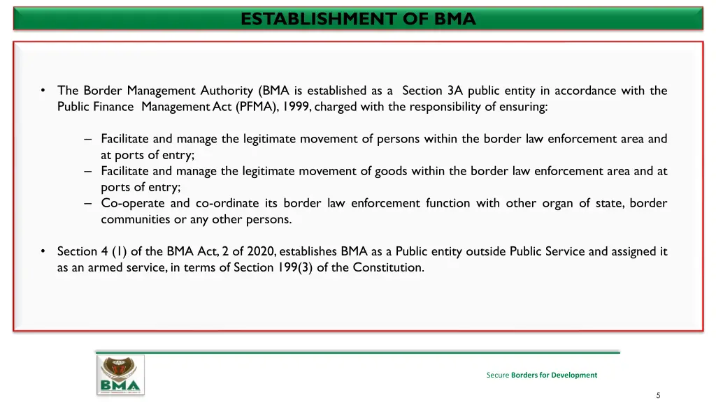 establishment of bma