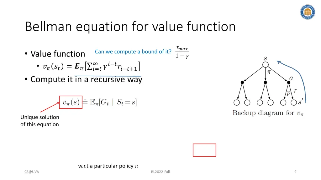 bellman equation for value function
