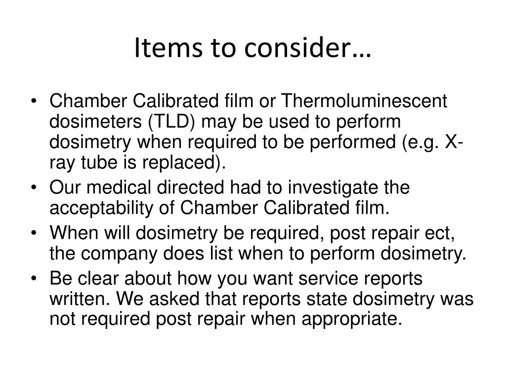 items to consider