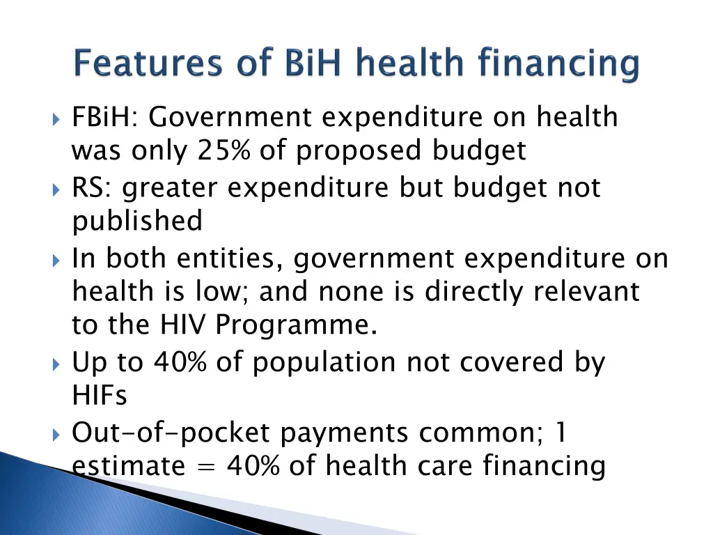 fbih government expenditure on health was only