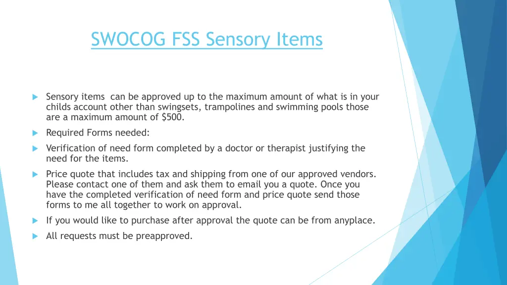 swocog fss sensory items