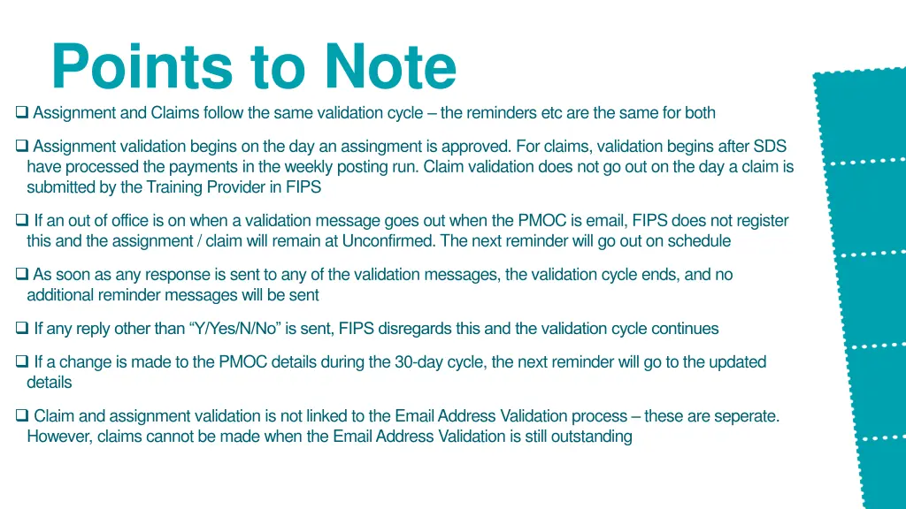 points to note assignment and claims follow