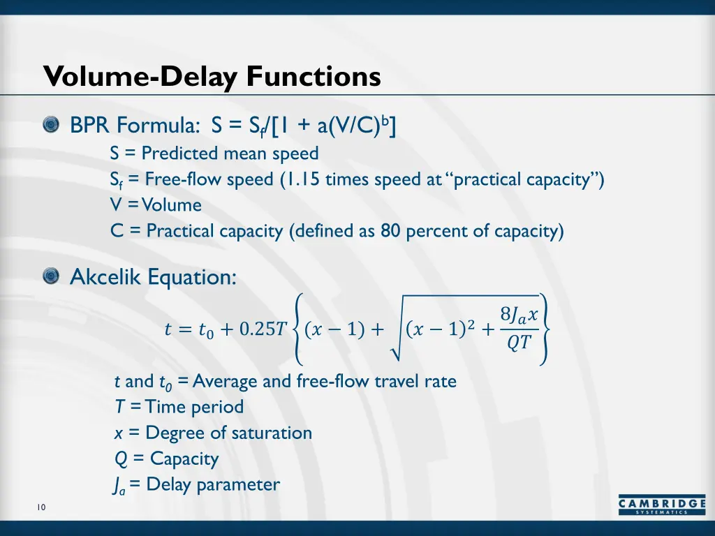 volume delay functions