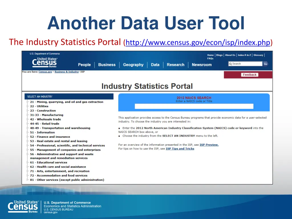 another data user tool the industry statistics