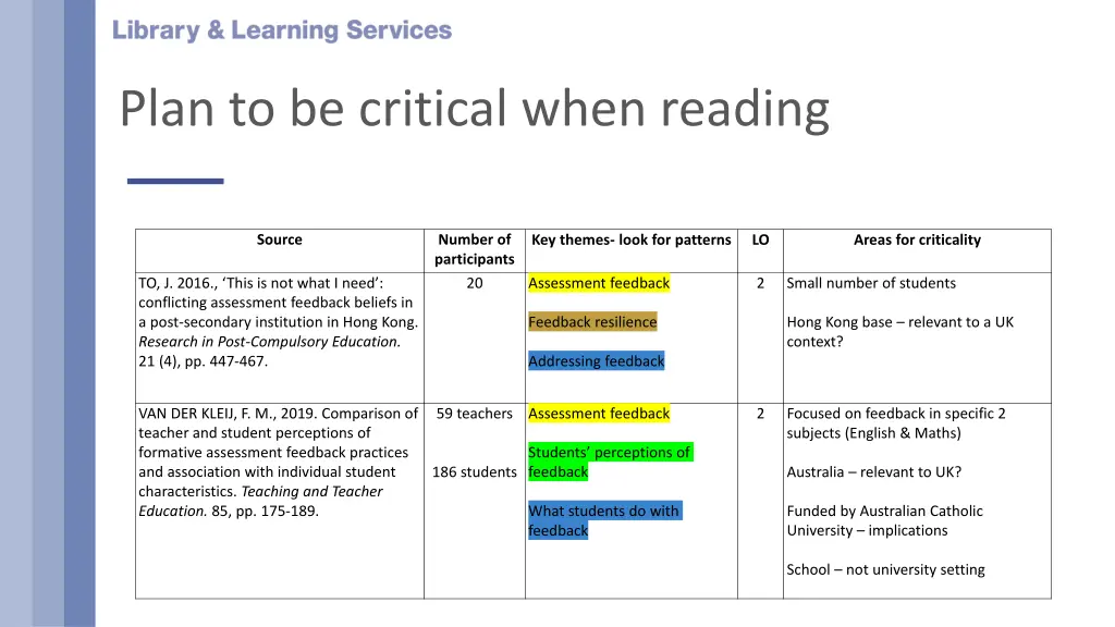 plan to be critical when reading