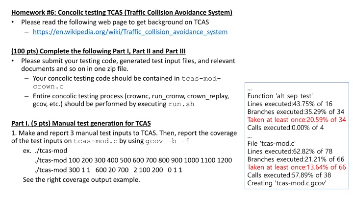homework 6 concolic testing tcas traffic